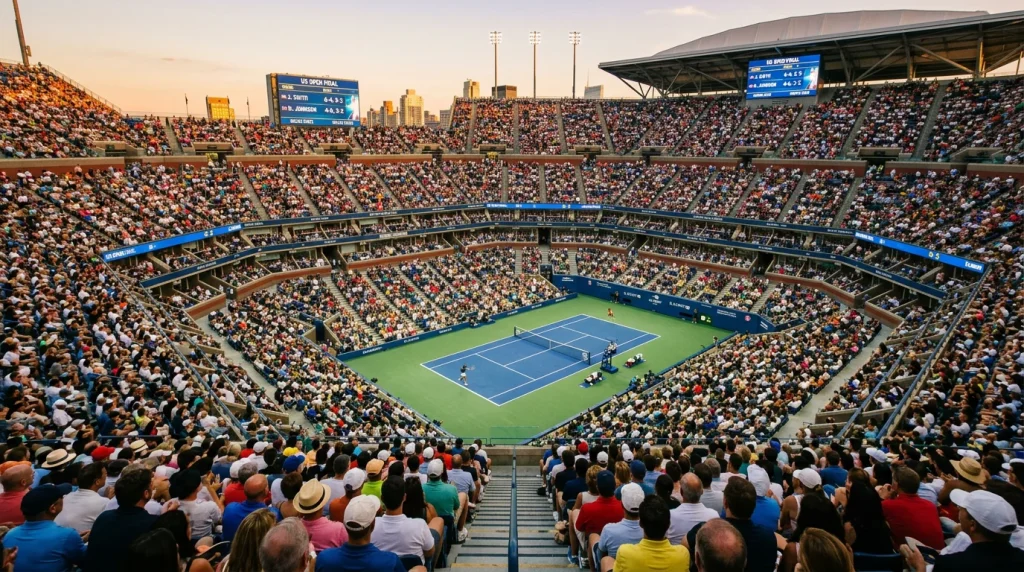 Grada llena del Arthur Ashe Stadium con espectadores durante la final del US Open