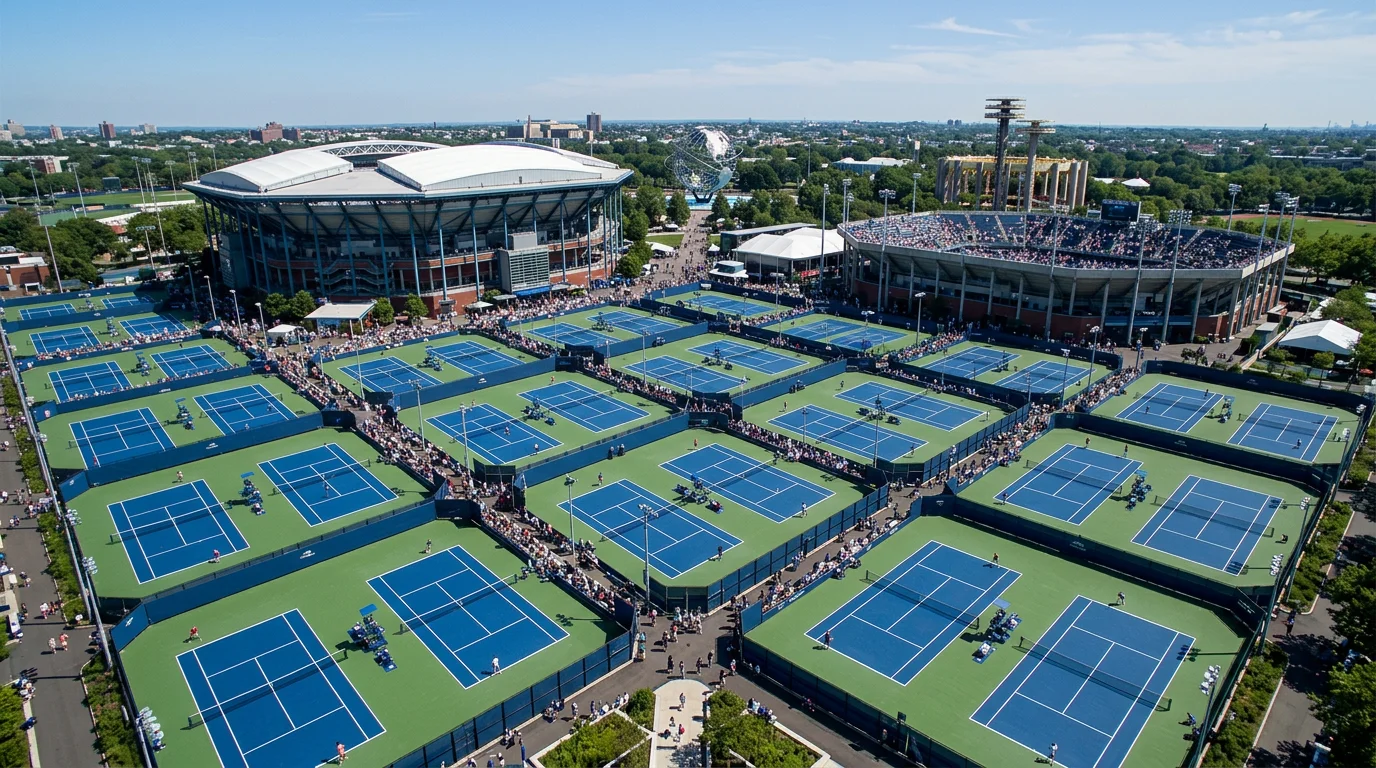 Vista aérea del recinto del US Open en Flushing Meadows con todas las pistas de tenis visibles