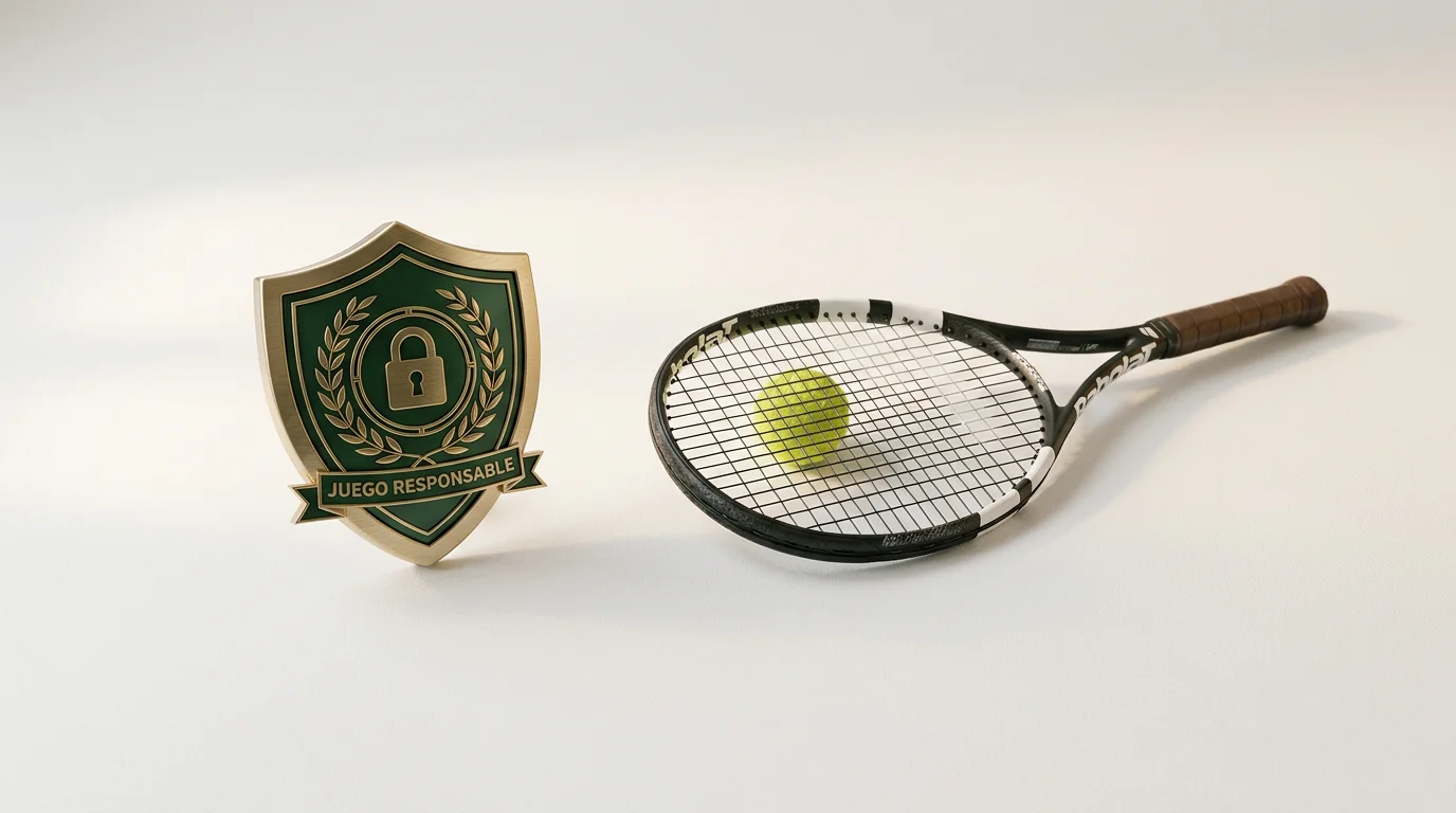 Símbolo de juego responsable con un escudo protector junto a una raqueta de tenis